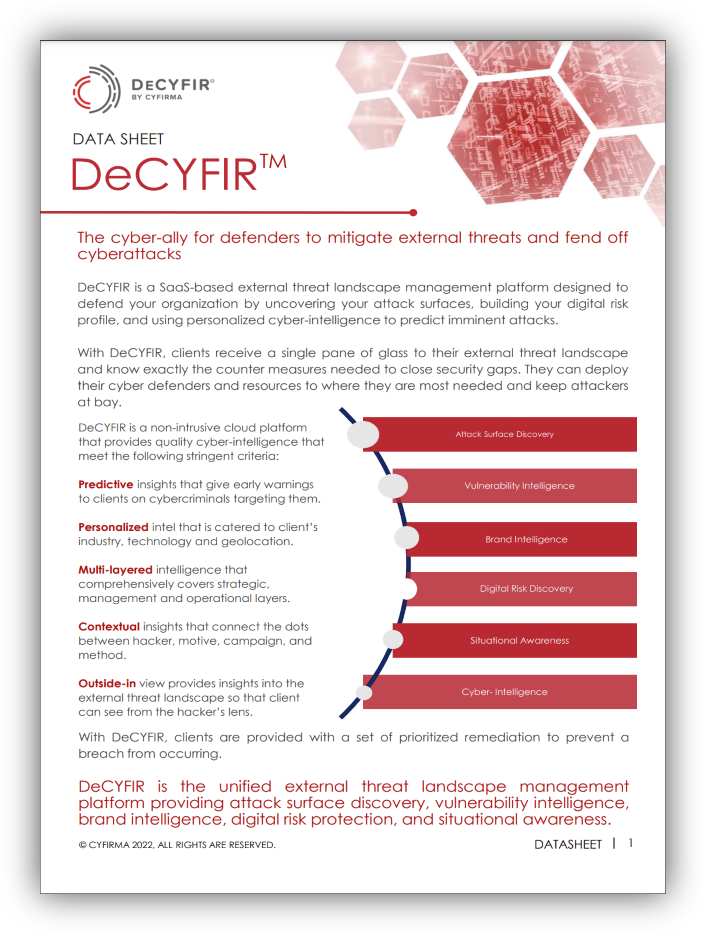 DeCYFIR - attack surface discovery | vulnerability intelligence | brand intelligence